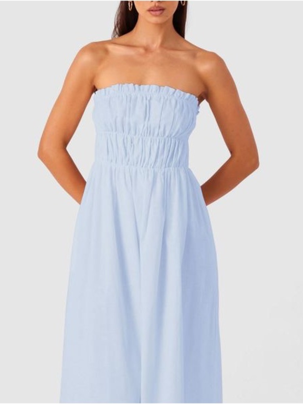 Bella Dahl Strapless Light Blue Smocked Midi Dress